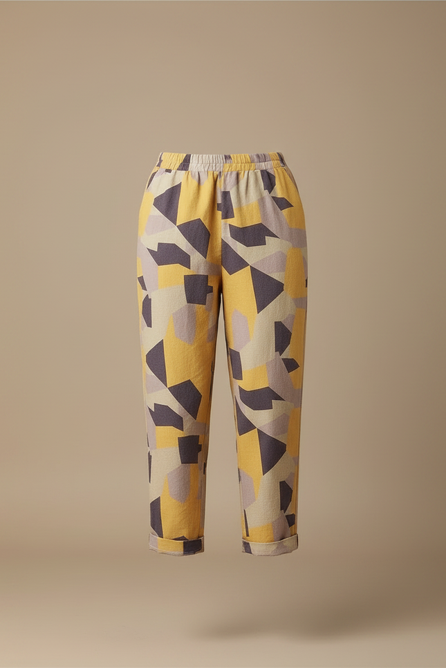 Pantalon Chino Lin Coton Imprimé Géométrique Ample - Multicolore - vue 3