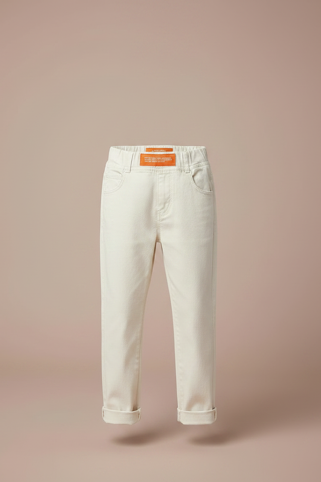 Pantalon Chino Écru Coton Droit Enfant Décontracté - Beige - vue 3