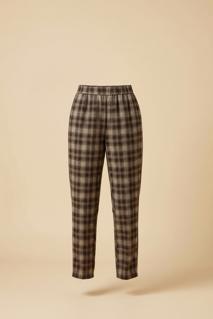 Pantalon Chino Carreaux Marron Ample Confortable Hiver - Tweed - vue 3
