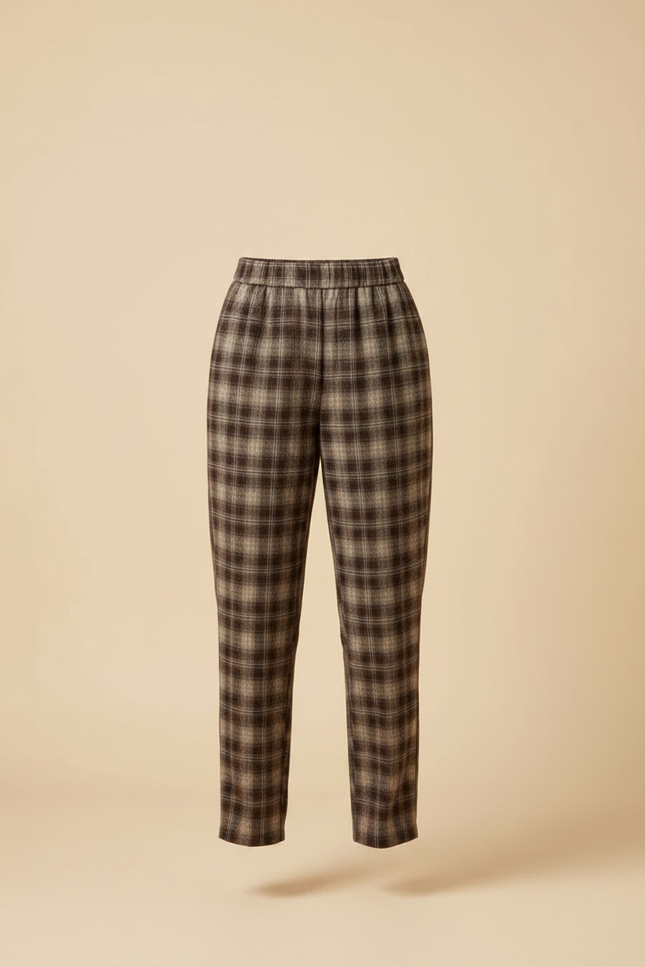 Pantalon Chino Carreaux Marron Ample Confortable Hiver - Tweed - vue 3
