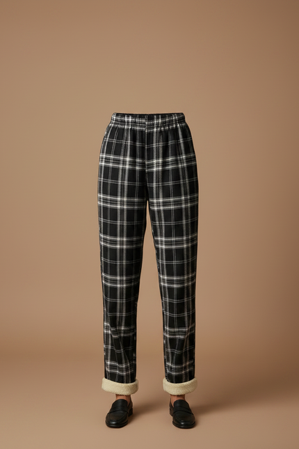 Pantalon Chino Carreaux Noir Ample Doublé Confortable Hiver - Molleton - vue 3