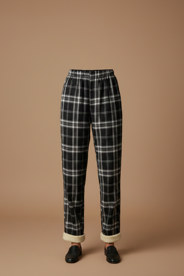Pantalon Chino Carreaux Noir Ample Doublé Confortable Hiver - Molleton - vue 3