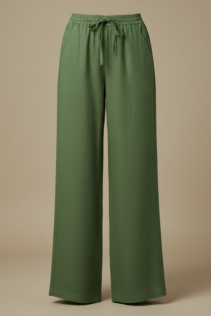 Pantalon Chino Vert Ample Cordon Lin Femme - vue 3