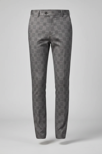 Pantalon Chino Gris Plaid Slim Élégant Homme - Laine - vue 3