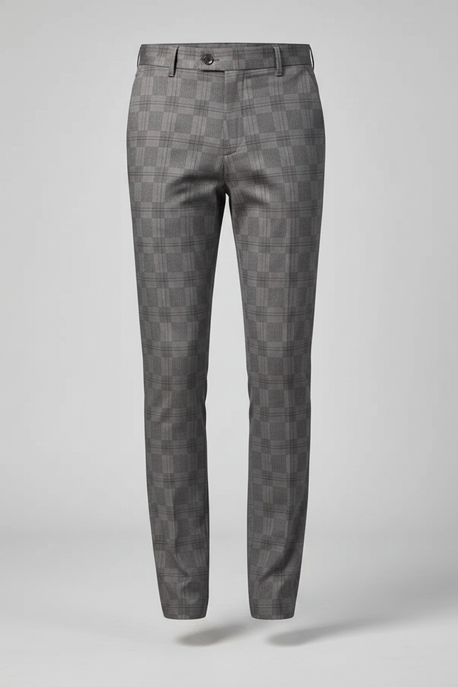 Pantalon Chino Gris Plaid Slim Élégant Homme - Laine - vue 3