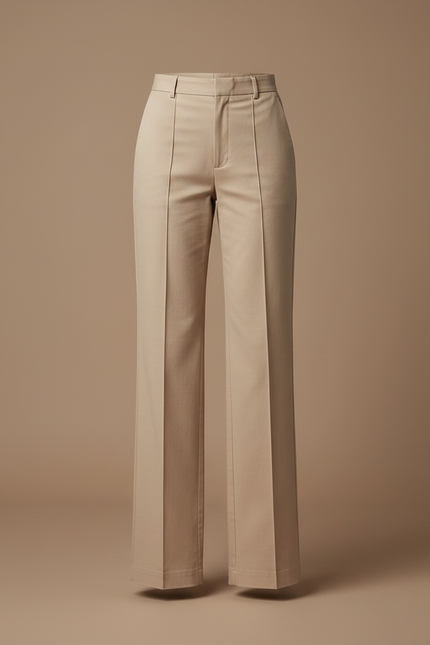 Pantalon Chino Beige Taille Haute Évasé Femme Élégant - Gabardine - vue 3