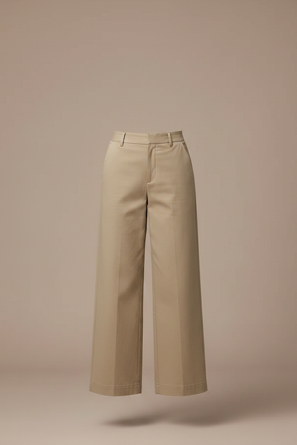 Pantalon Chino Beige Ample Droit Taille Haute Femme - Gabardine - vue 3