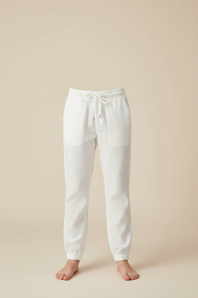 Pantalon Chino Blanc Lin Ample Décontracté Enfant - vue 3
