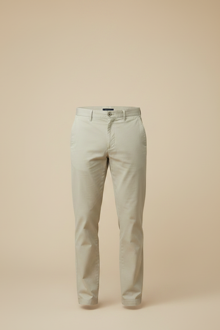 Pantalon Chino Beige Coton Uni Slim Décontracté - vue 3