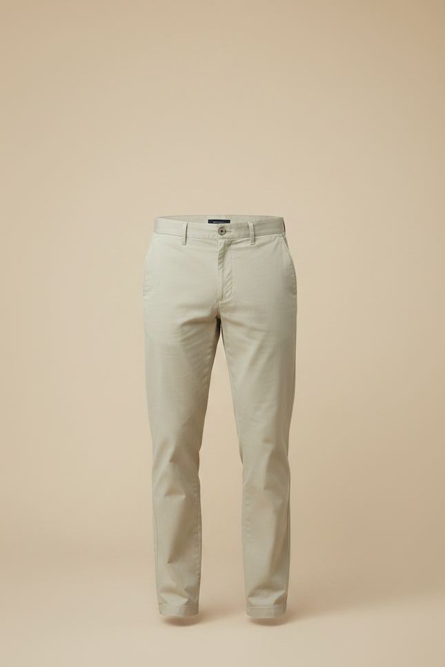 Pantalon Chino Beige Coton Uni Slim Décontracté - vue 3