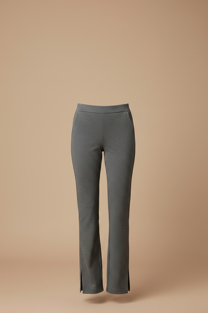Pantalon Chino Gris Foncé Micro-Évasé Élégant Femme - Maille - vue 3
