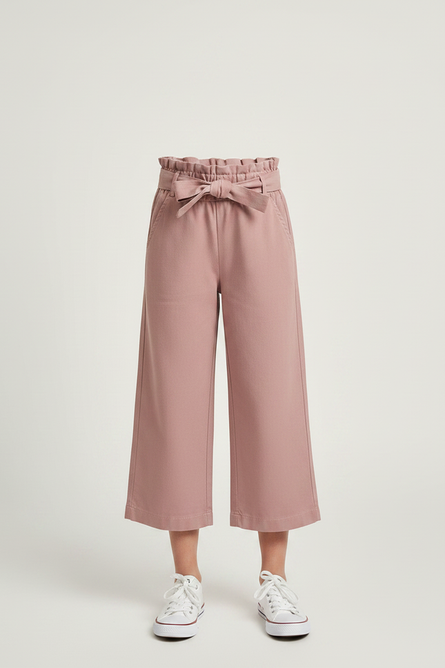 Pantalon Chino Rose Ample Taille Haute Ceinturé Fille - Coton - vue 3
