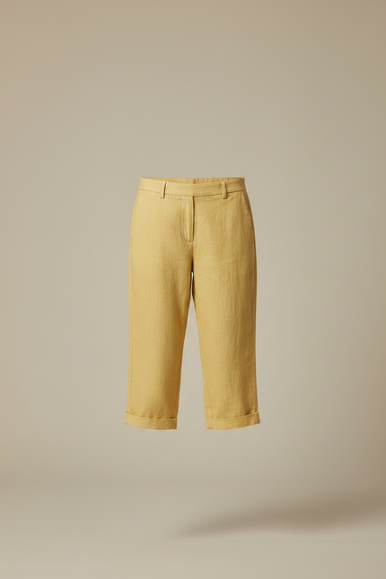 Pantalon Chino Jaune Lin Court Décontracté Femme - vue 3