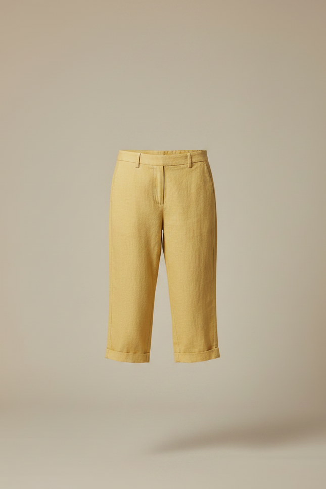 Pantalon Chino Jaune Lin Court Décontracté Femme - vue 3