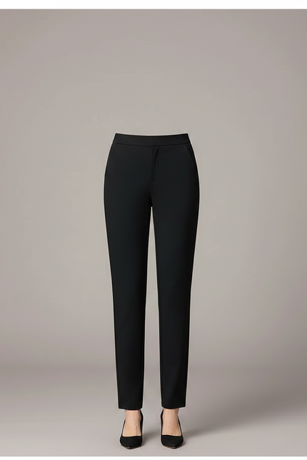 Pantalon Chino Noir Élégannt Droit Taille Haute Femme - Polyester - vue 3