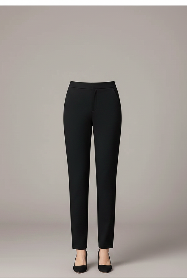 Pantalon Chino Noir Élégannt Droit Taille Haute Femme - Polyester - vue 3