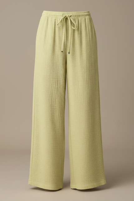 Pantalon Chino Vert Ample Texturé Décontracté Femme - Coton - vue 3