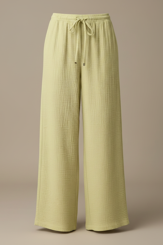 Pantalon Chino Vert Ample Texturé Décontracté Femme - Coton - vue 3