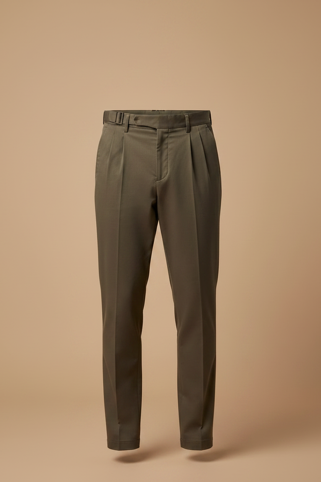 Pantalon Chino Homme Vert Olive Plissé Décontracté - Gabardine - vue 3