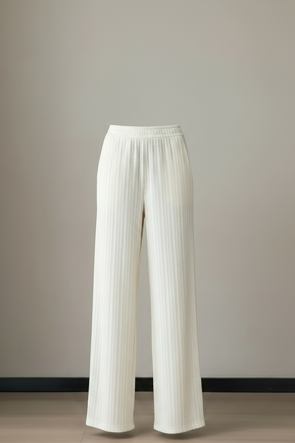 Pantalon Chino Écru Côtelé Ample Femme Élégant - Blanc Cordé - vue 3