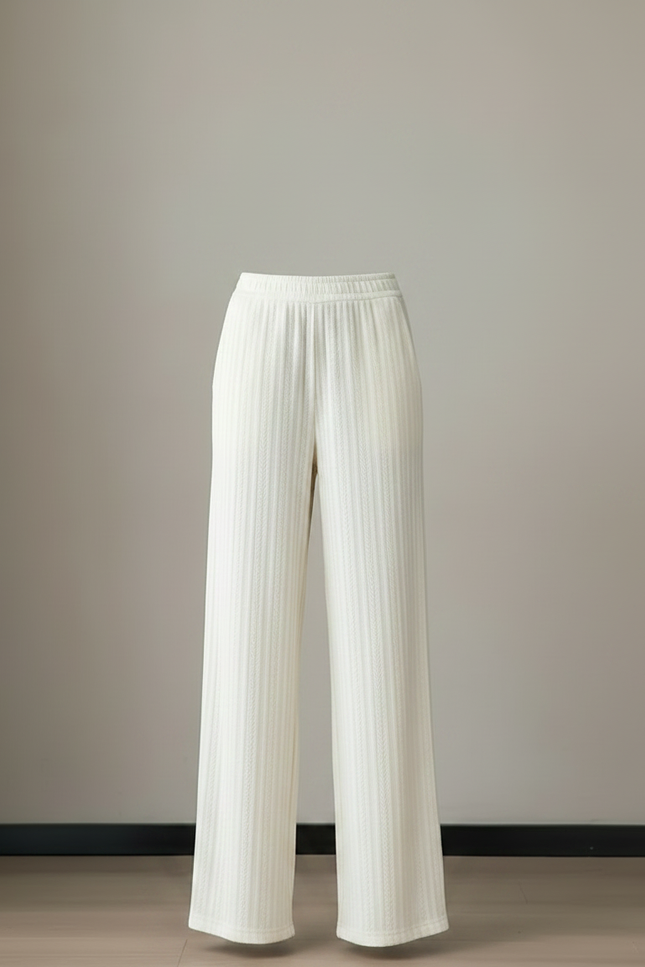 Pantalon Chino Écru Côtelé Ample Femme Élégant - Blanc Cordé - vue 3