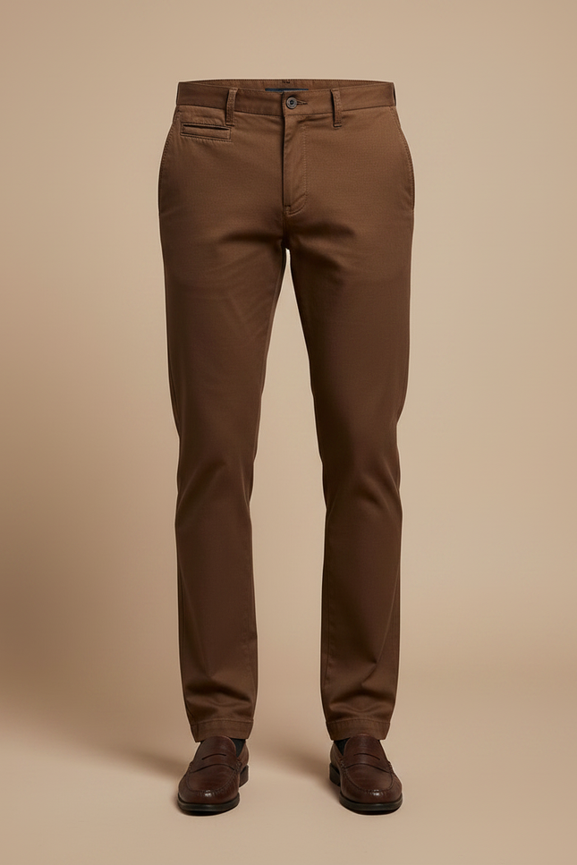 Pantalon Chino Marron Droit Coton Homme Décontracté - vue 3