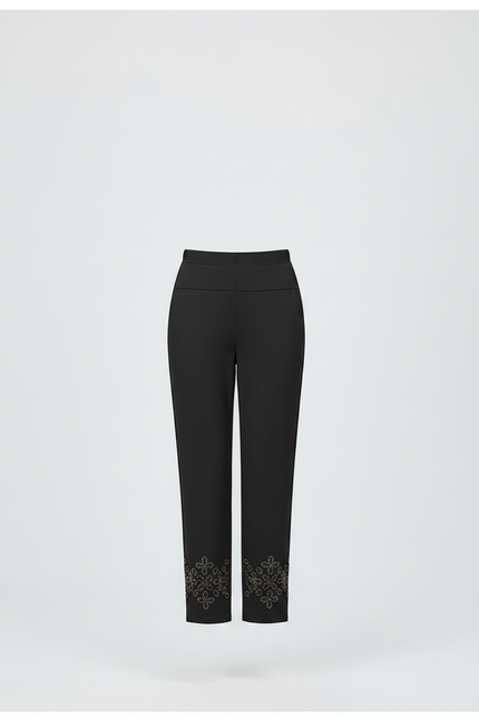 Pantalon Chino Noir Brodé Cheville Élégant Femme - Polyester - vue 3
