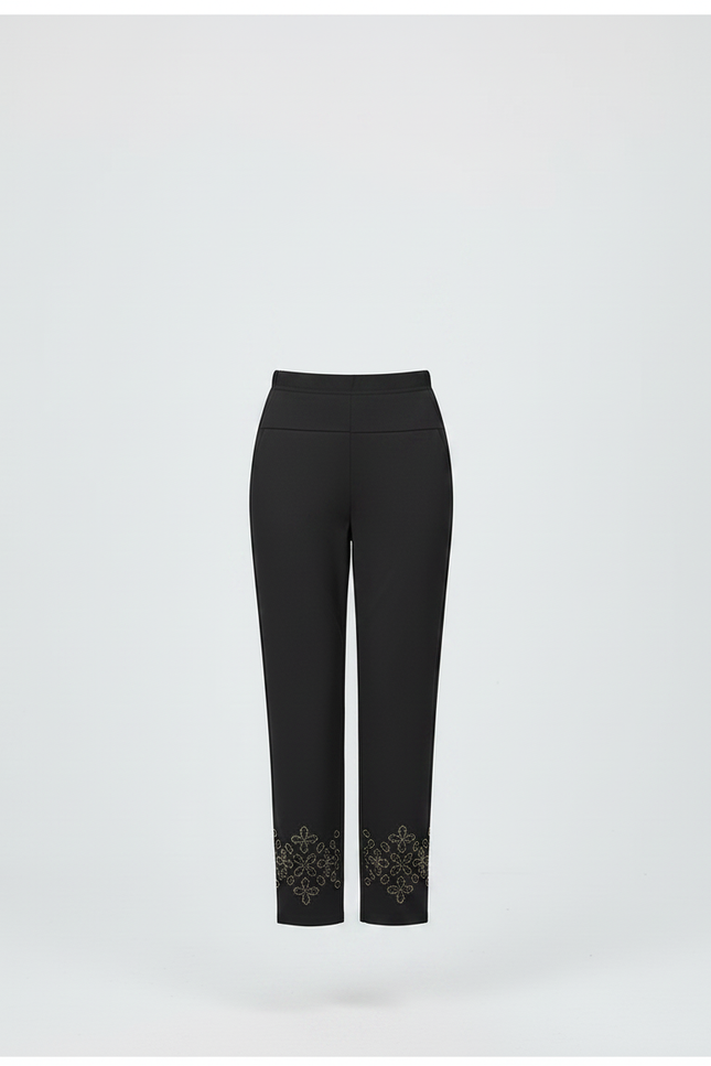 Pantalon Chino Noir Brodé Cheville Élégant Femme - Polyester - vue 3