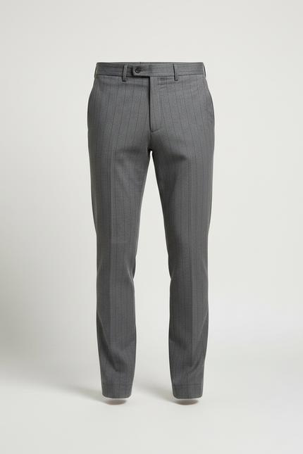 Pantalon Chino Gris Slim Rayé Élégant Homme - Laine - vue 3