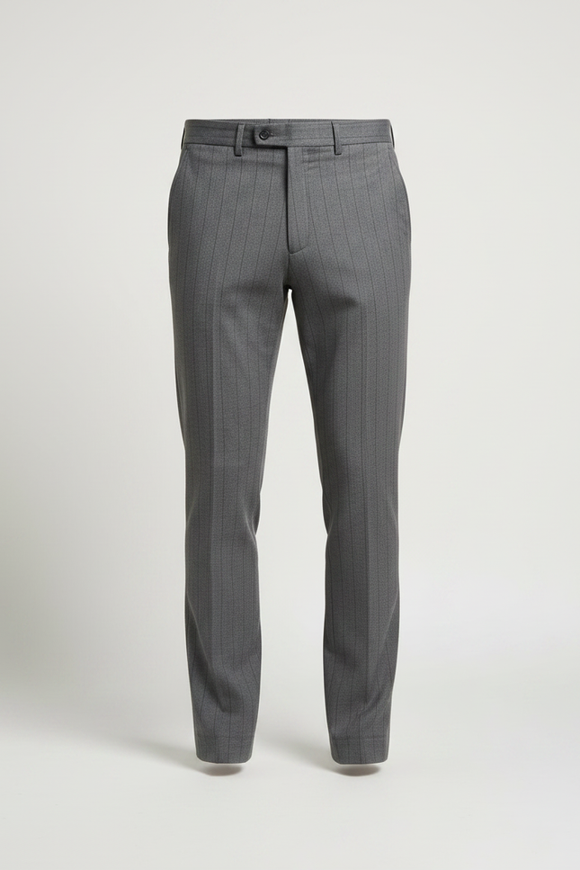 Pantalon Chino Gris Slim Rayé Élégant Homme - Laine - vue 3