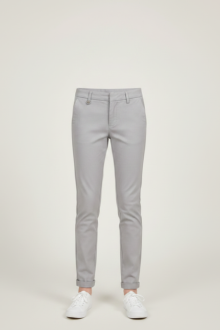Pantalon Chino Gris Clair Slim Fille Élégant - Gabardine - vue 3