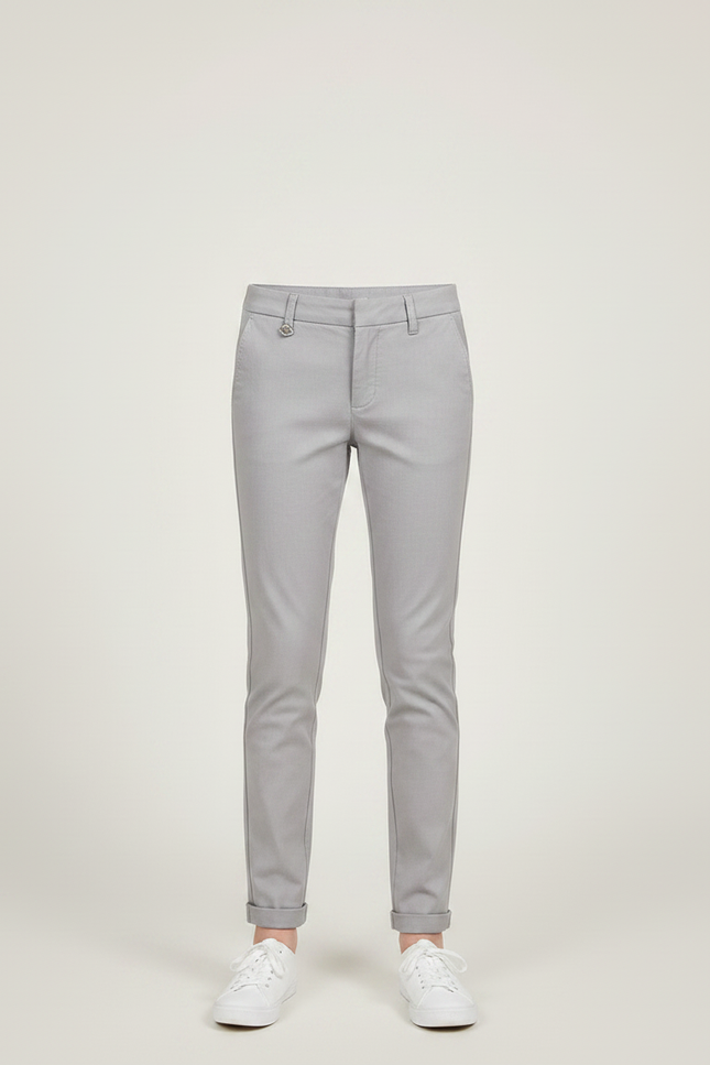Pantalon Chino Gris Clair Slim Fille Élégant - Gabardine - vue 3