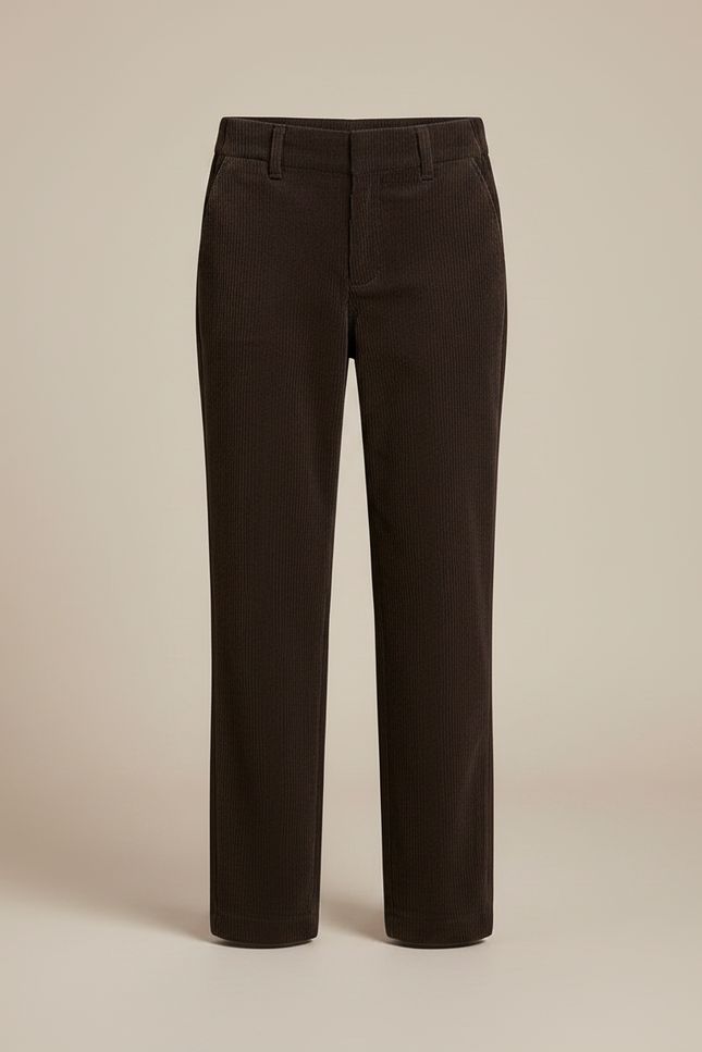 Pantalon Chino Côtelé Marron Droit Décontracté Enfant - Cordé - vue 3