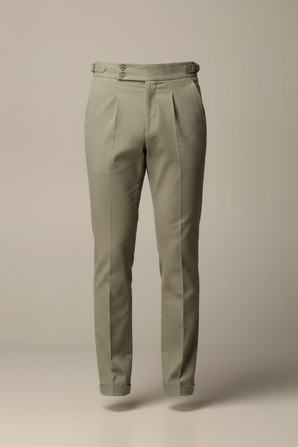 Pantalon Chino Vert Kaki Plissé Élégant Homme - Gabardine - vue 3