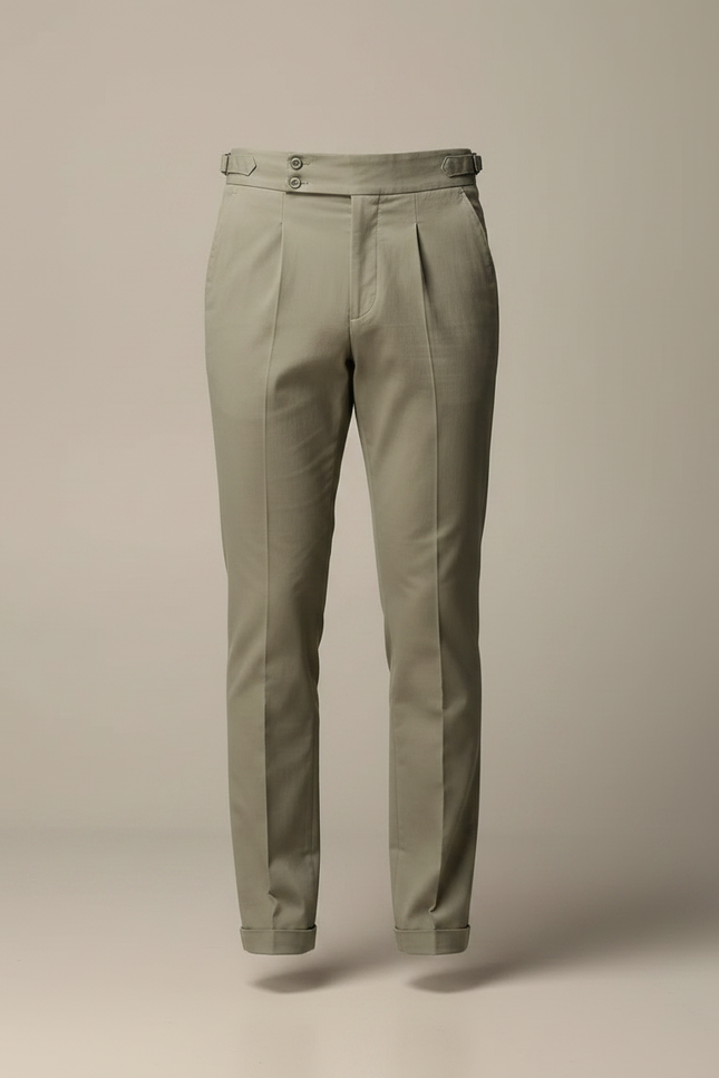 Pantalon Chino Vert Kaki Plissé Élégant Homme - Gabardine - vue 3