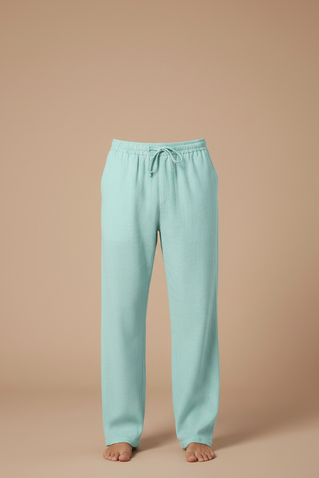 Pantalon Chino Vert Menthe Droit Cordon Décontracté Homme - Lin - vue 3