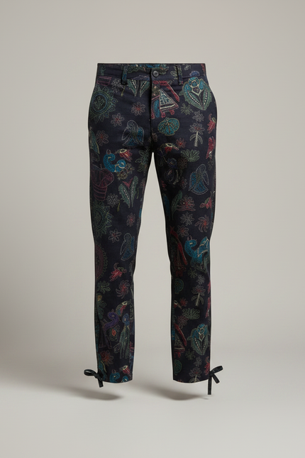 Pantalon Chino Noir Imprimé Ethnique Ample Décontracté - Coton - vue 3