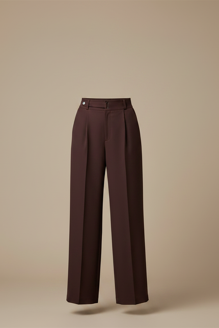 Pantalon Chino Marron Ample Plissé Taille Haute Femme - Gabardine - vue 3
