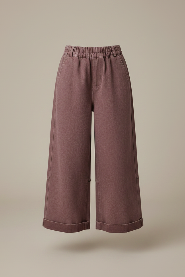 Pantalon Chino Ample Fille Coton Rouge Décontracté - Bordeaux - vue 3
