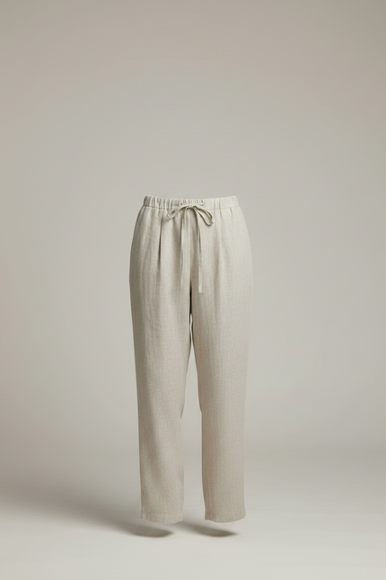 Pantalon Chino Écru Ample Cordon Lin Femme - Beige - vue 3