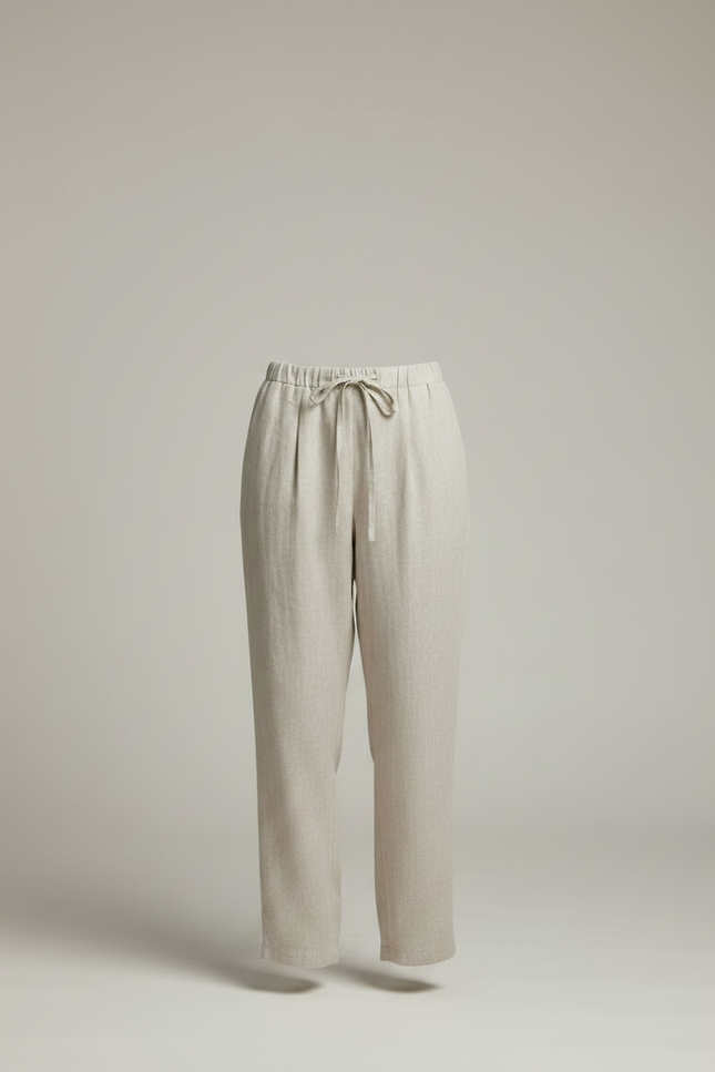 Pantalon Chino Écru Ample Cordon Lin Femme - Beige - vue 3