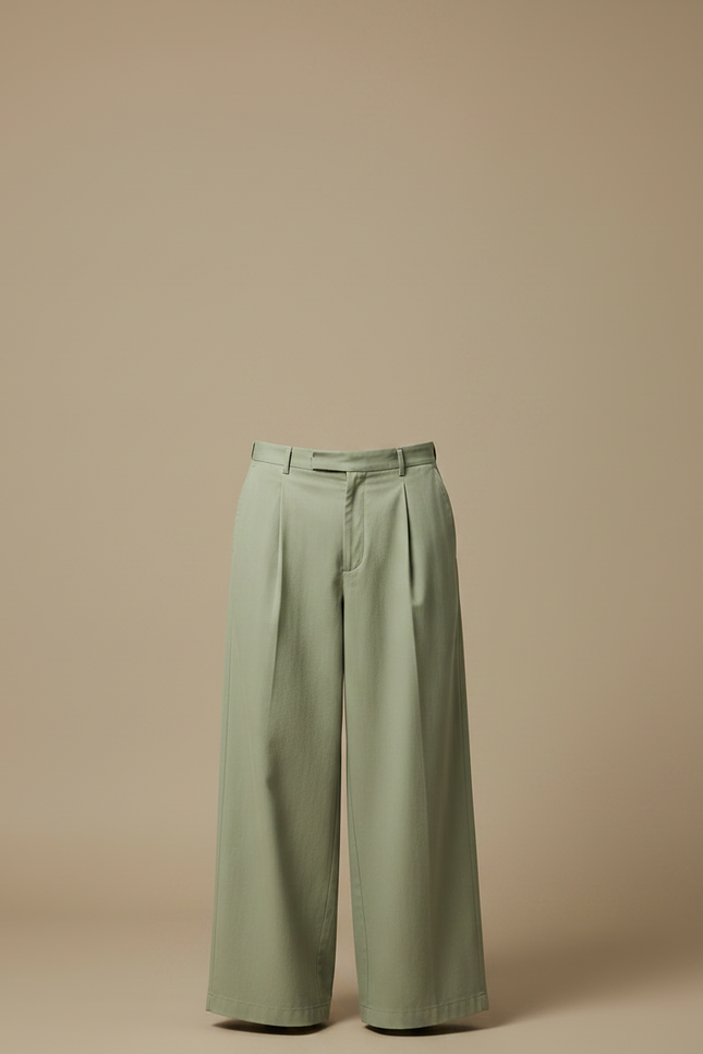 Pantalon Chino Vert Ample Plissé Décontracté Homme - Coton - vue 3