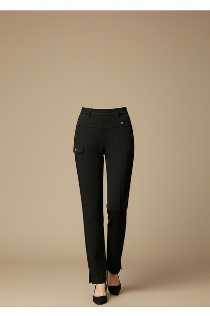 Pantalon Chino Noir Élastique Droit Élégant Femme - Gabardine - vue 3