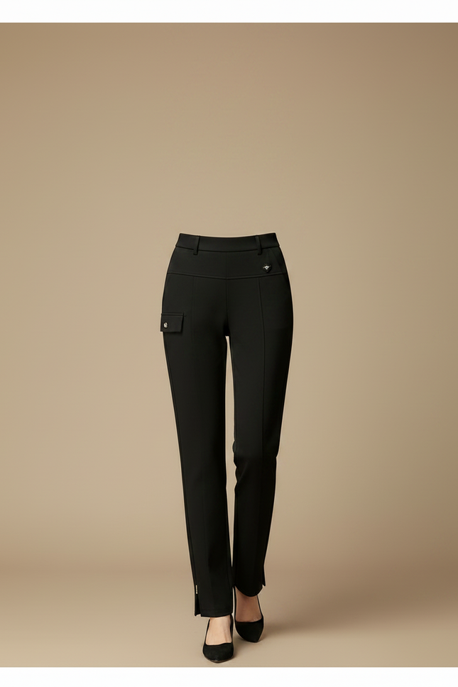 Pantalon Chino Noir Élastique Droit Élégant Femme - Gabardine - vue 3