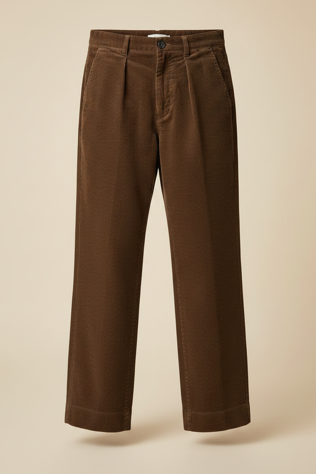 Pantalon Chino Marron Côtelé Plissé Ample Enfant - Cordé - vue 3