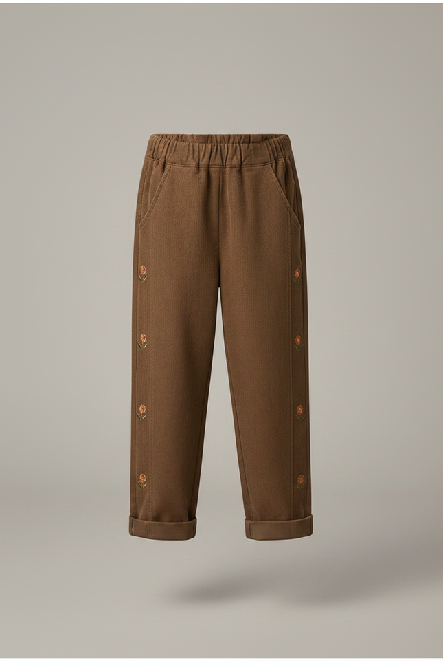 Pantalon Chino Marron Brodé Ample Coton Enfant - vue 3