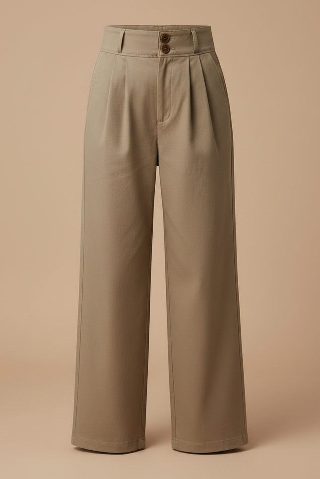 Pantalon Chino Marron Ample Plissé Enfant Décontracté - Kaki Gabardine - vue 3