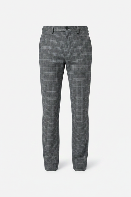 Pantalon Chino Gris Carreaux Homme Droit Élégant - Laine - vue 3