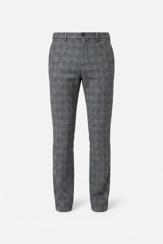 Pantalon Chino Gris Carreaux Homme Droit Élégant - Laine - vue 3