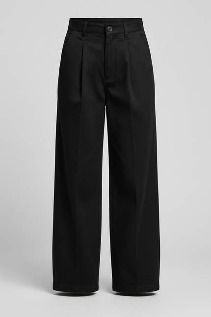 Pantalon Chino Noir Ample Droit Taille Haute Enfant - Gabardine - vue 3